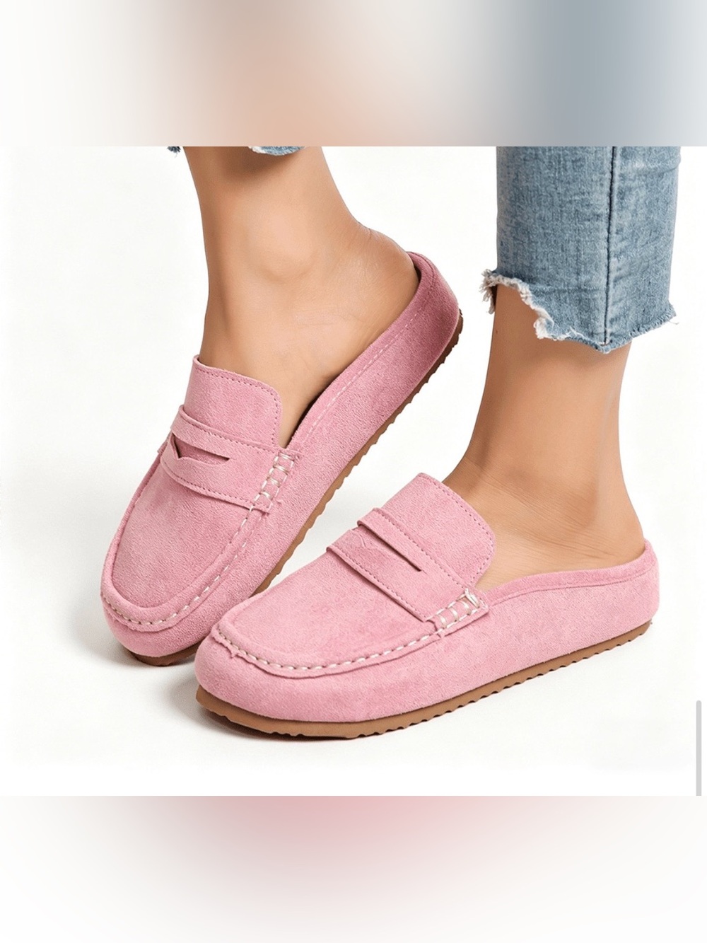 Women's BRAND NEW Faux Suede Penny Loafer Mule Clogs, Casual Backless Loafers